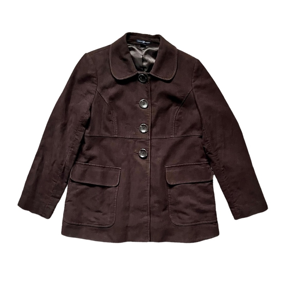 Gap Coat Brown Medium Length Button Down Lined Wa… - image 1